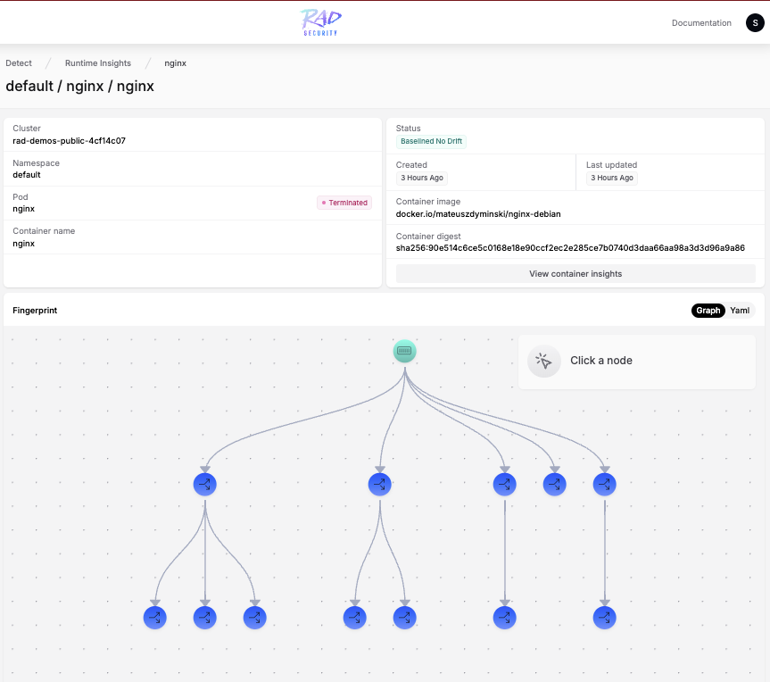 RAD Security baseline fingerprint for nginx image